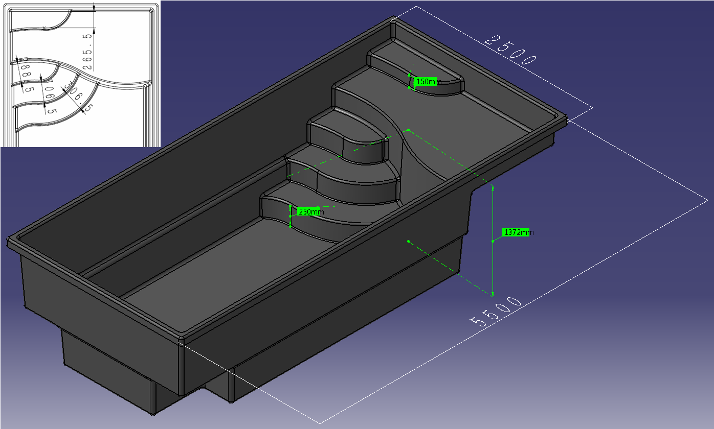 grupo de fibra de vidrio 5.5 x 2.5 x 1.37m